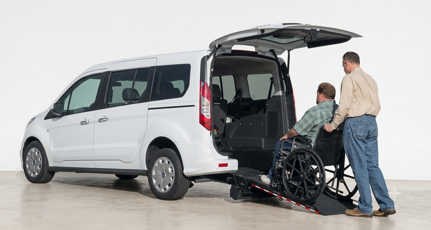 LyfeOnWheels driver helping a wheelchair passenger into an accessible van in Houston